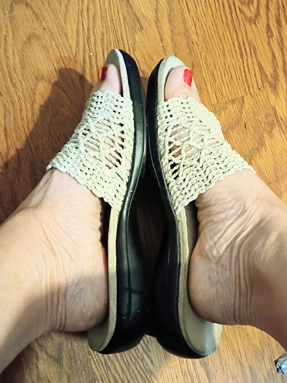 Life Stride Cream Woven Open-Toe Slide Mules